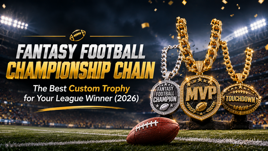 fantasy football championship chain with gold mvp and silver champion medallions