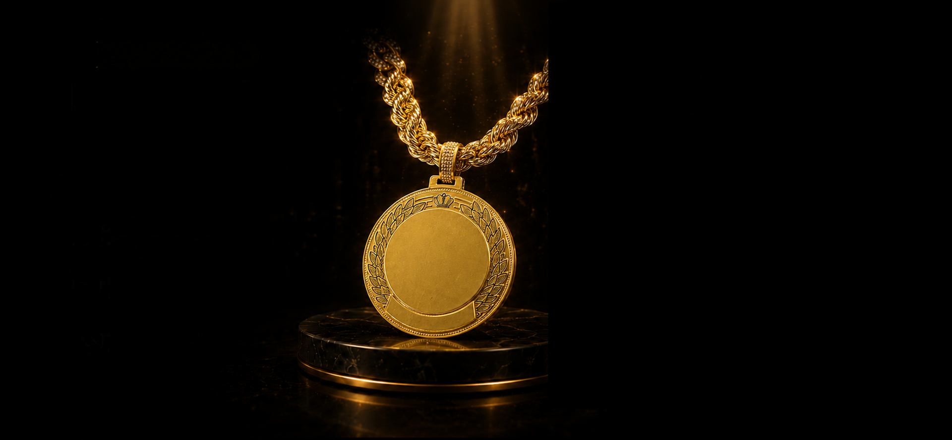 Gold necklace with a round pendant