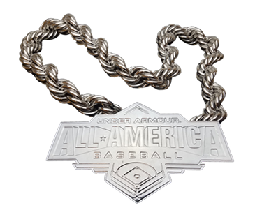 Silver chain with 'All-American Baseball' badge 
