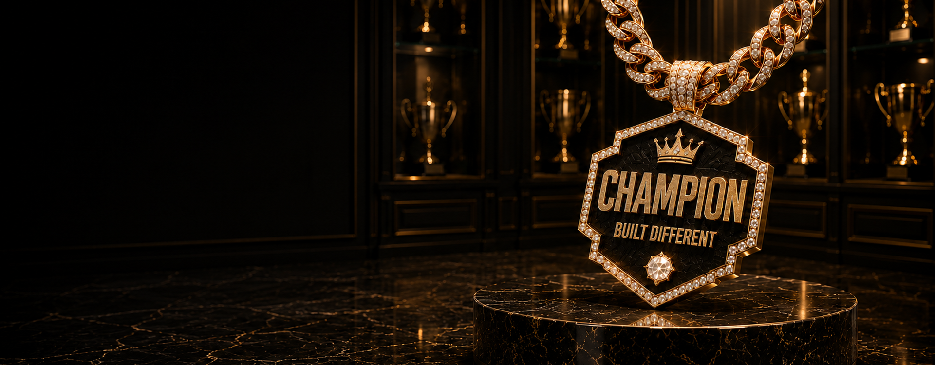 A large gold-tone championship pendant necklace 