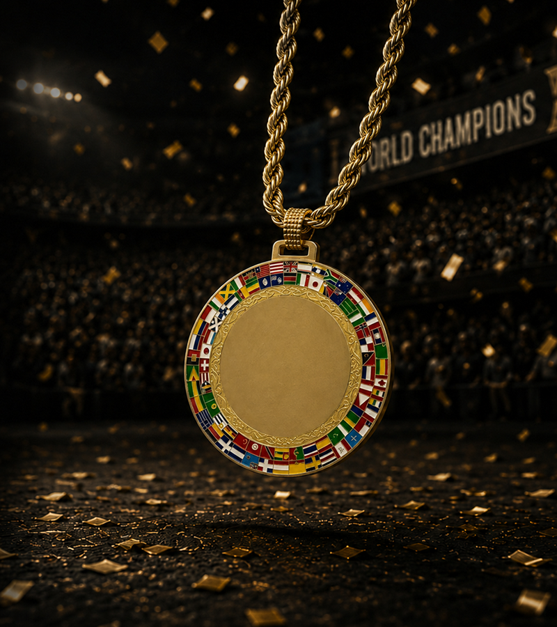 Gold medal with international flags